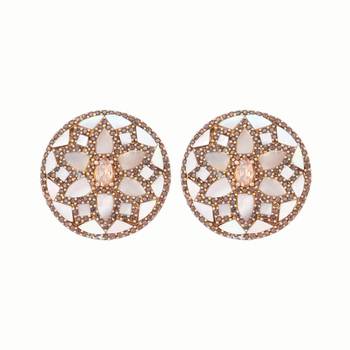 gold plated mother of pearls and stone studded contemporary floral shaped studs 3