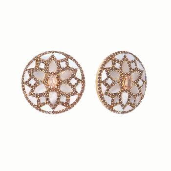 gold plated mother of pearls and stone studded contemporary floral shaped studs 4