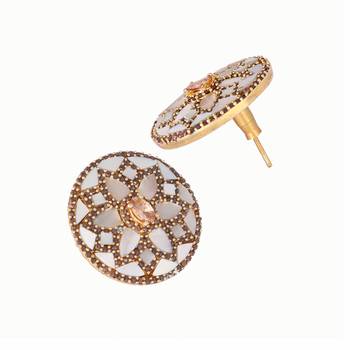 gold plated mother of pearls and stone studded contemporary floral shaped studs 5