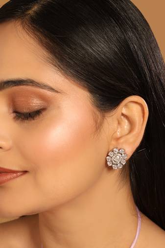 Silver blossom diamond studs