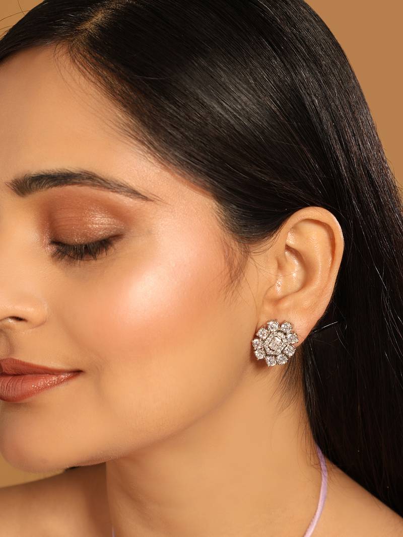 Silver blossom diamond studs