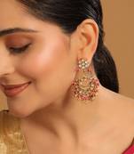 gold plated kundan chandbali earrings with pink stones