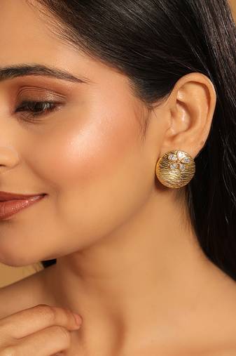 gold plated floral motif stud earrings