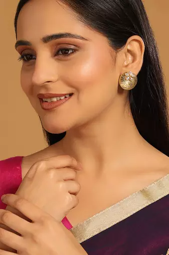 gold plated floral motif stud earrings