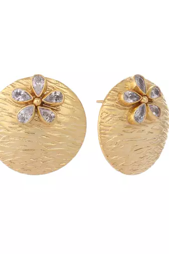 gold plated floral motif stud earrings
