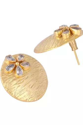 gold plated floral motif stud earrings