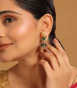 gold plated pearls studded contemporary shaped enamel jhumkas