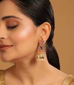 gold plated enamel & beaded dome shaped jhumka earrings