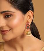 gold plated enamel & beaded dome shaped jhumka earrings