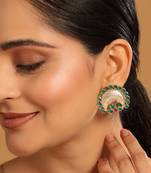 gold plated faux emerald stone studded contemporary shaped studs