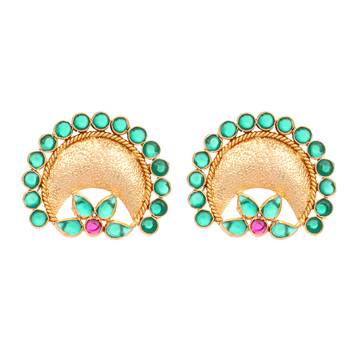 gold plated faux emerald stone studded contemporary shaped studs 3