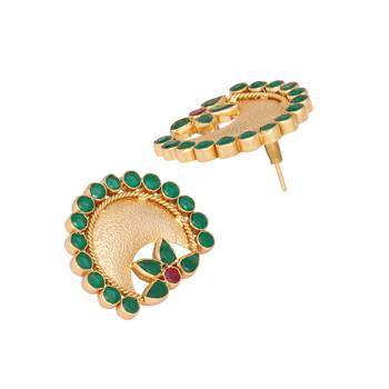 gold plated faux emerald stone studded contemporary shaped studs 4