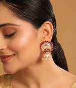 gold plated ruby & pearl studded dome shaped jhumkas