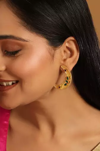 gold plated green lunar earrings