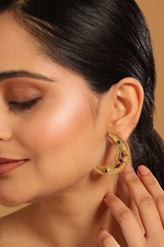 gold plated pink lunar earrings