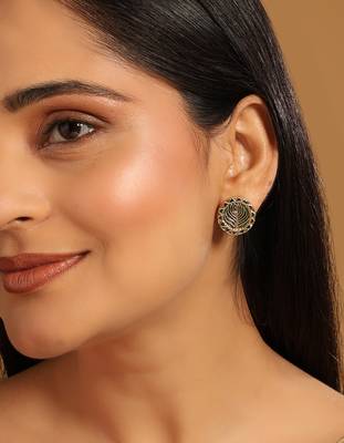 gold plated contemporary round shaped enamel studs 1