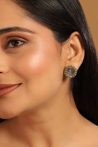 gold plated contemporary round shaped enamel studs