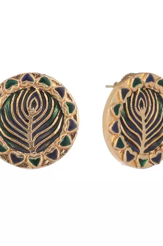 gold plated contemporary round shaped enamel studs