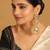 gold plated stone studded contemporary shaped drop earrings