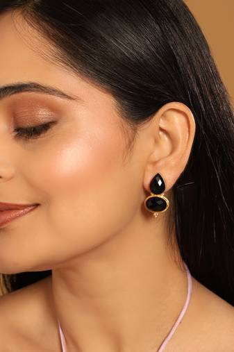 gold plated black embrace earrings