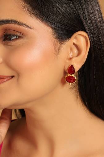 gold plated red embrace earrings