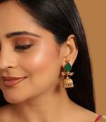 gold plated emerald stone studded ethnic jhumkas