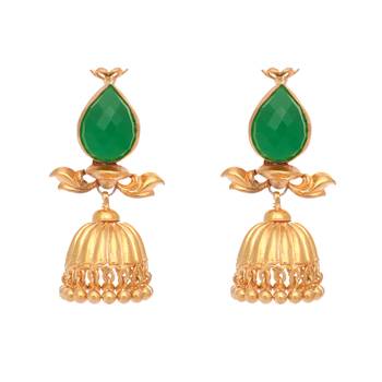 gold plated emerald stone studded ethnic jhumkas 3
