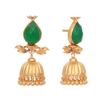 gold plated emerald stone studded ethnic jhumkas 4