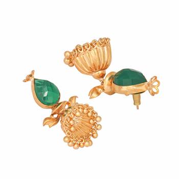 gold plated emerald stone studded ethnic jhumkas 5