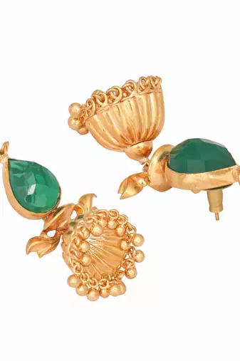 gold plated emerald stone studded ethnic jhumkas
