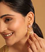 gold plated rose quartz stone studded ethnic jhumkas