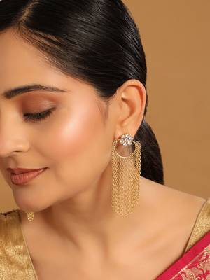 gold plated crystal studded floral stud contemporary dangler earrings 1