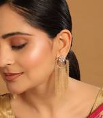 gold plated crystal studded floral stud contemporary dangler earrings