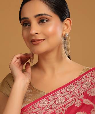 gold plated crystal studded floral stud contemporary dangler earrings 2