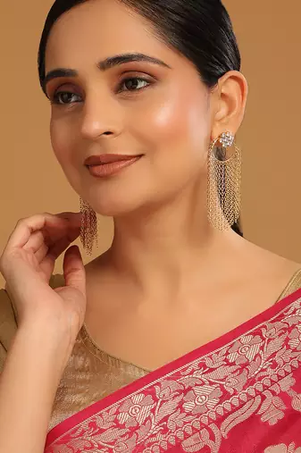gold plated crystal studded floral stud contemporary dangler earrings
