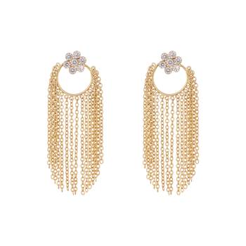 gold plated crystal studded floral stud contemporary dangler earrings 3