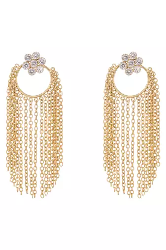 gold plated crystal studded floral stud contemporary dangler earrings