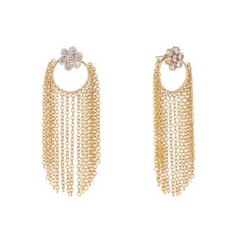 gold plated crystal studded floral stud contemporary dangler earrings 4
