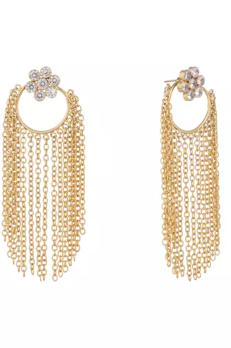 gold plated crystal studded floral stud contemporary dangler earrings