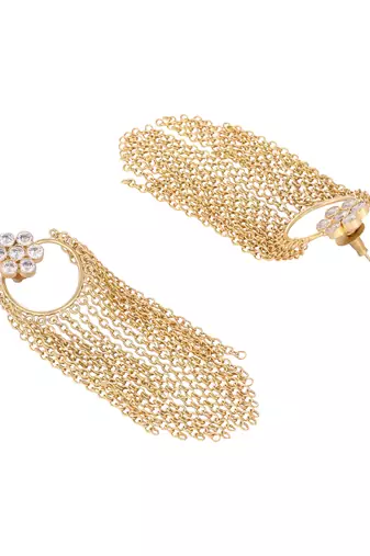 gold plated crystal studded floral stud contemporary dangler earrings