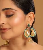 gold plated turquoise stone studded contemporary mini jhumki dangler earrings