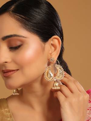 gold plated white stone studded contemporary mini jhumki dangler earrings 1