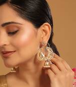 gold plated white stone studded contemporary mini jhumki dangler earrings