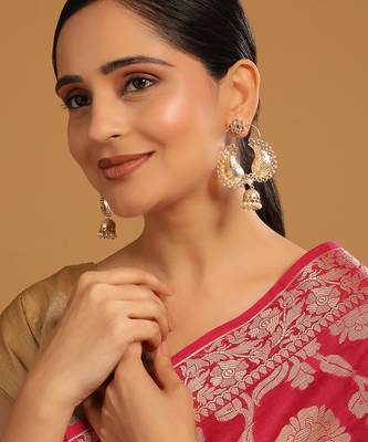 gold plated white stone studded contemporary mini jhumki dangler earrings 2