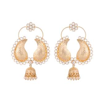 gold plated white stone studded contemporary mini jhumki dangler earrings 3