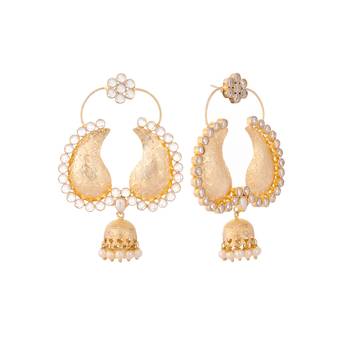 gold plated white stone studded contemporary mini jhumki dangler earrings 4