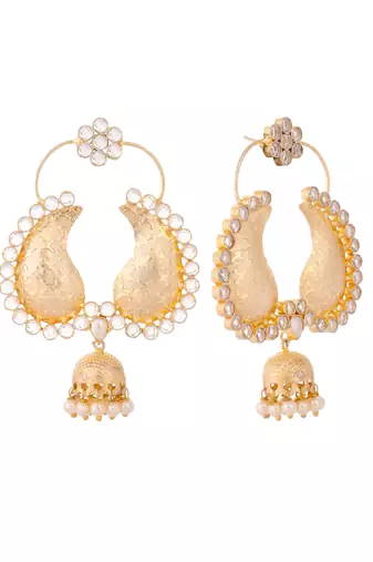 gold plated white stone studded contemporary mini jhumki dangler earrings