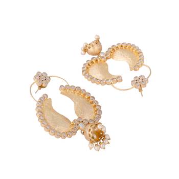 gold plated white stone studded contemporary mini jhumki dangler earrings 5