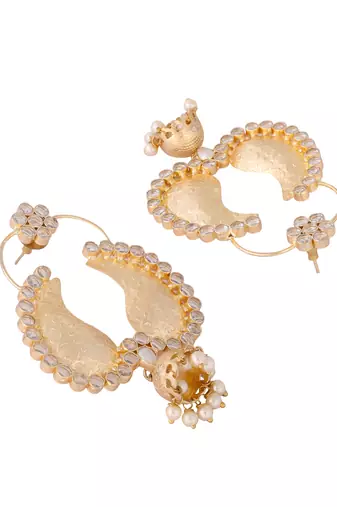 gold plated white stone studded contemporary mini jhumki dangler earrings