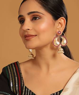 gold plated pink paisley bloom earrings 2